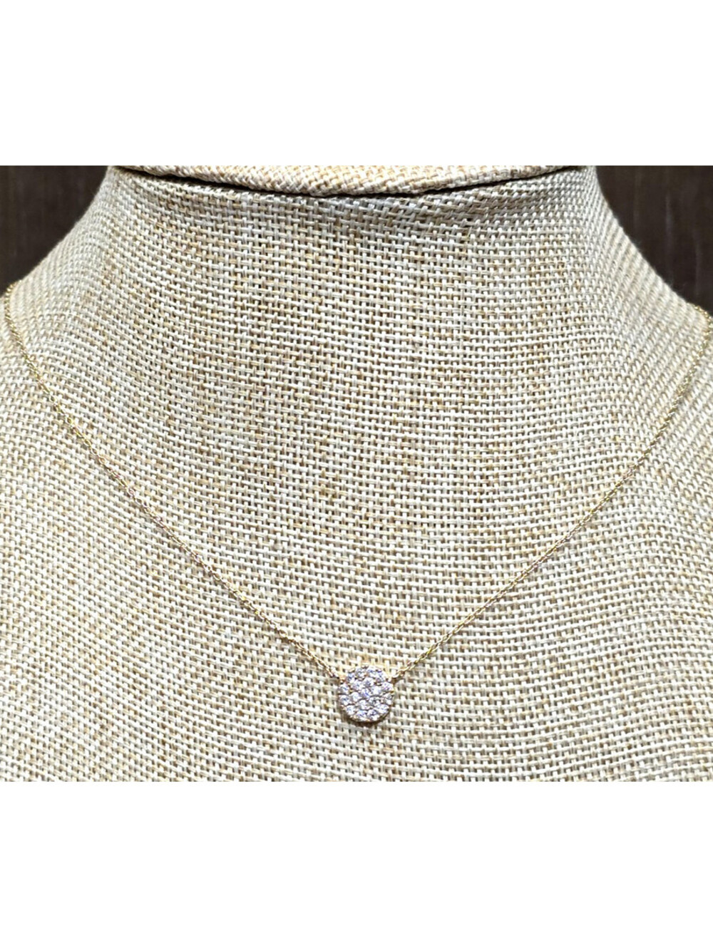 Gold ov Sterling Silver Necklace Stationed Small Pave Pendant